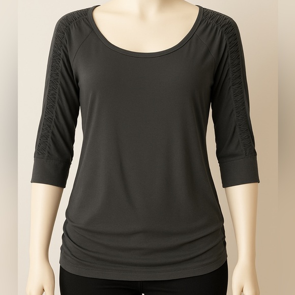Espresso Ruched Sleeve Scoop Top Women S Charcoal‎ Stretch Knit 3/4 Sleeve - Picture 1 of 8